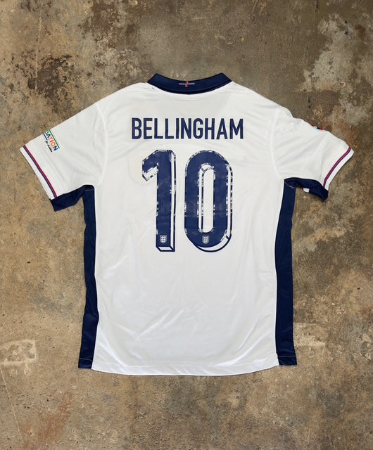 England Euro 2024 Final Home Jersey – Jude Bellingham #10 – White/Blue – Nike – Retro Style Football Shirt – Men’s Soccer Kit