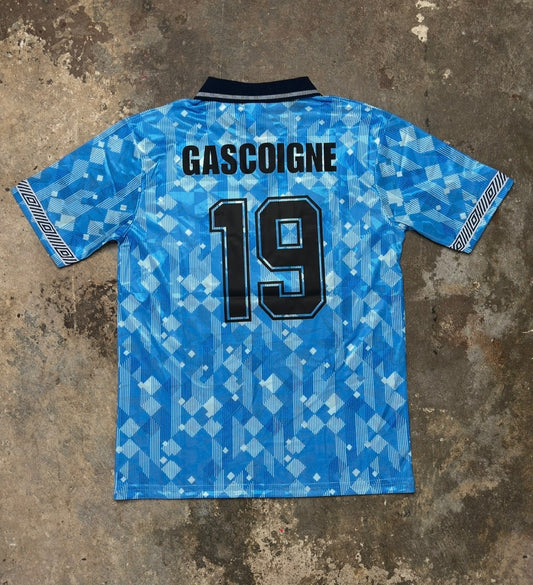 England 1990 Away Shirt Gascoigne #19 Retro Umbro Blue Jersey Size Euro 90