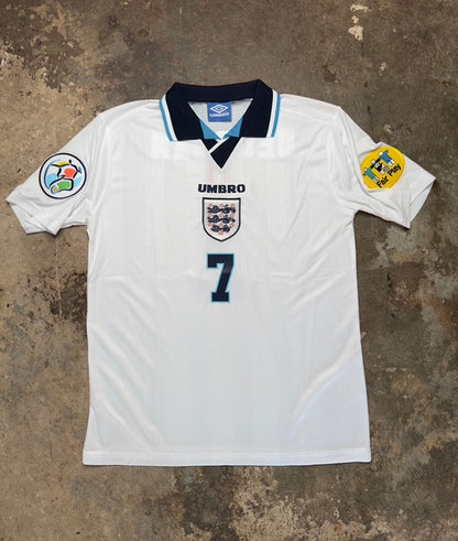 England Euro 1996 Home Jersey Beckham #7 – Umbro Retro Football Shirt | Vintage Three Lions 96 Kit | Classic England Fan Edition