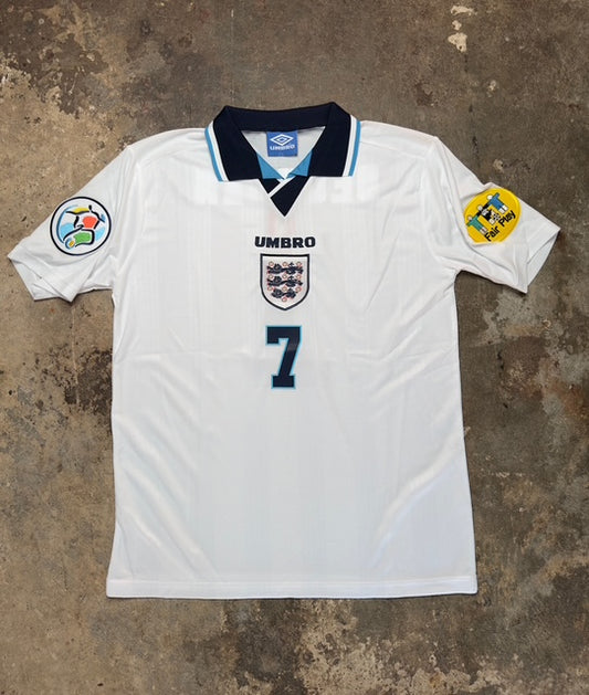 England Euro 1996 Home Jersey Beckham #7 – Umbro Retro Football Shirt | Vintage Three Lions 96 Kit | Classic England Fan Edition