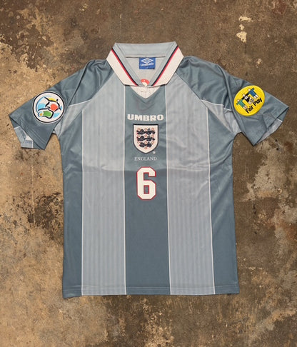 England Euro 1996 Away Jersey Southgate #6 – Umbro Grey Football Shirt | Vintage Three Lions 96 Kit | Retro England Fan Edition