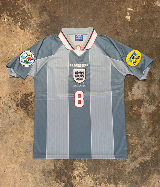 England 1996 Euro 96 Away Retro Shirt Gascoigne #8 | Vintage Umbro Grey Football Jersey