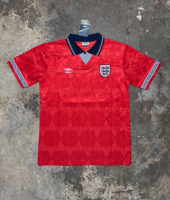 England 1990 Away Jersey Lineker #10 – Umbro Retro Red Football Shirt | Italia 90 World Cup England Kit | Classic Three Lions Fan Version