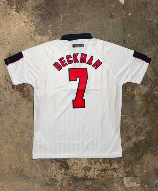 England 1998 Home Shirt Beckham #7 Retro Umbro Jersey White Red  France 98