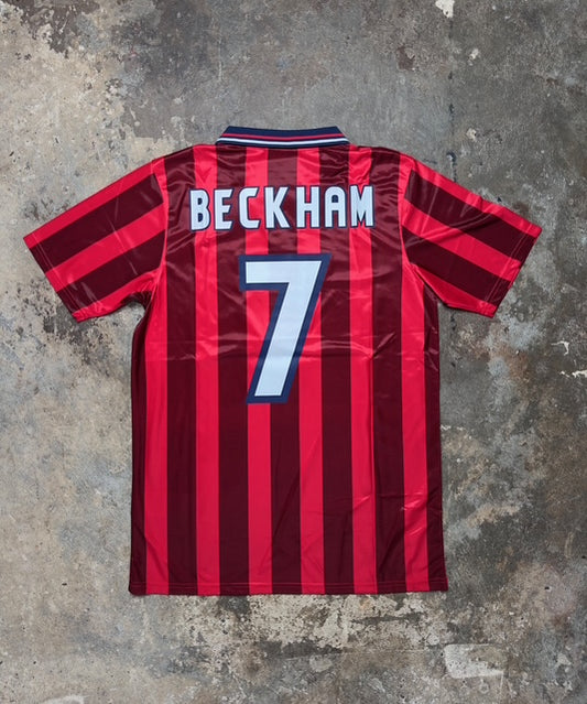 England 1998 Away Shirt Beckham #7 Retro Umbro Red Jersey World Cup France 98