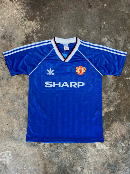 Manchester United Away Shirt 1990/92 – Retro Adidas Blue Jersey – Sharp Sponsor – Classic Man Utd Football Kit – Vintage Soccer Top