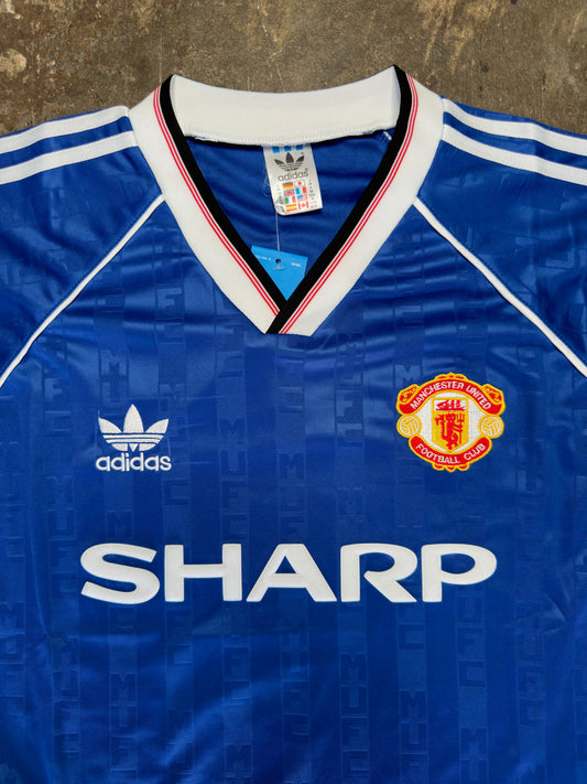 Manchester United Away Shirt 1990/92 – Retro Adidas Blue Jersey – Sharp Sponsor – Classic Man Utd Football Kit – Vintage Soccer Top
