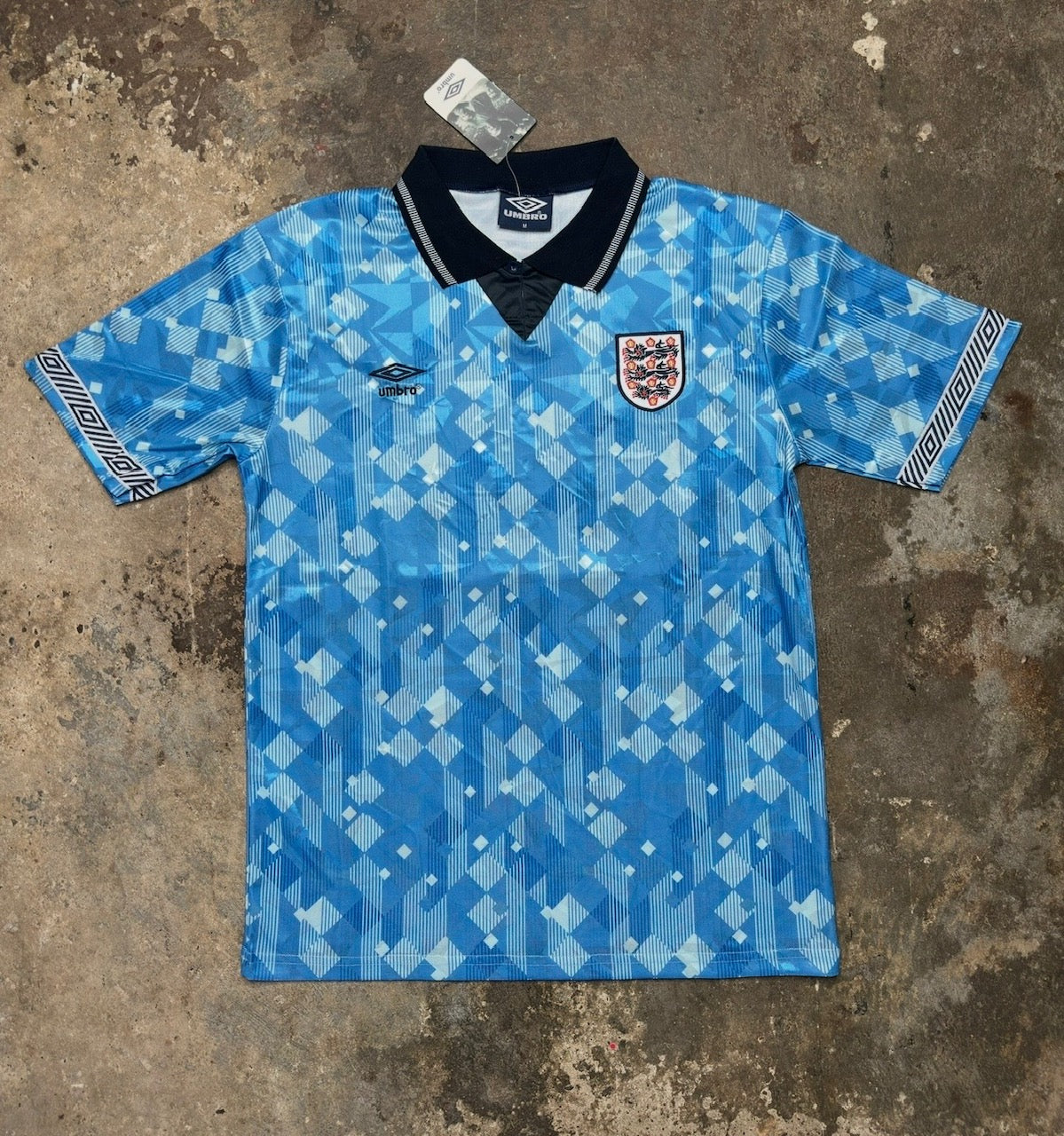 England 1990 Away Shirt Gascoigne #19 Retro Umbro Blue Jersey Size Euro 90